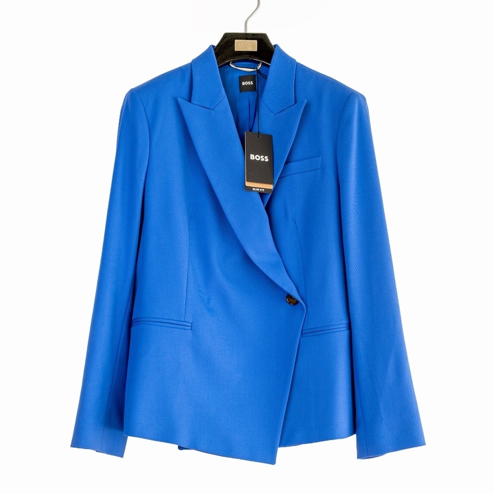 NWT BOSS Jia Wrap Front One-button Wool Women's Blazer Blue $595 - Size 8 - Picture 4 of 13